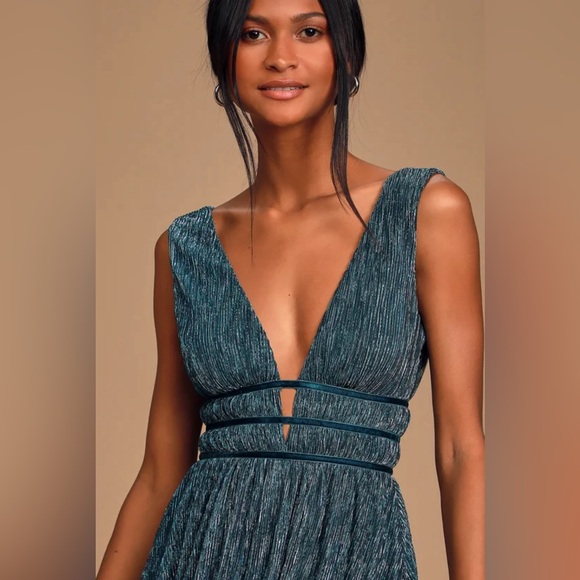 Lulus metallic teal green mini dress women’s size extra small, elegant, trending - Picture 4 of 11